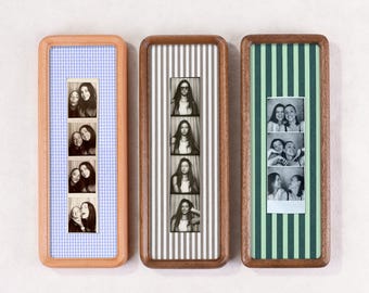 Photobooth-striplijst met stoffen mat - massief hout, 9 stijlen, cadeau voor mama en papa