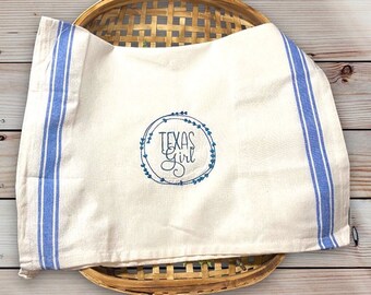 Handmade Texas Tea Towel: Royal Blue Stitched Cotton Farmhouse Gift