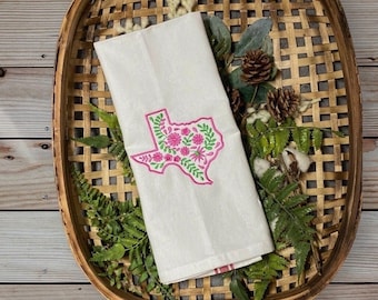 Texas pink tea towel, floral kitchen home gift, decorative towel for kitchen, gift for mother in law, Texas made gifts, houston tea towels