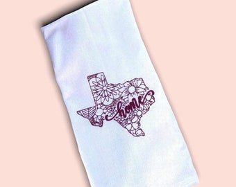 Texas kitchen towel, decorative wildflowers tea towel, red Texas decor, farmhouse kitchen, kitchen dish cloth, Christmas Texas made gift