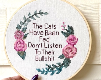 Funny Cat Dad Gift finished embroidery wall hanging