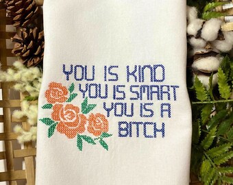 Orange floral decorative kitchen towel, funny best friend birthday gift, housewarming gift, orange kitchen decor