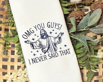 Embroidered Tea Towel: Silly Jesus Funny New Home Gift for Bakers