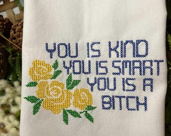 Yellow floral decorative tea towel for kitchen, best friend funny birthday gift