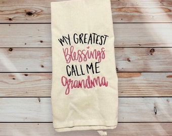 Grandma's Blessings Embroidered Kitchen Towel, Decorative Tea Towel