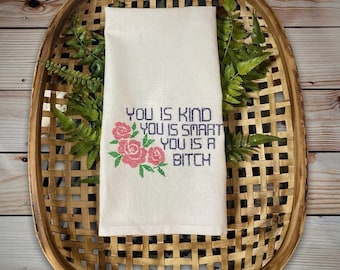 Pink You is Kind, funny friendship embroidered towel for kitchen,  best friend stocking stuffer, gag gift, long distance friend. Bestie gift