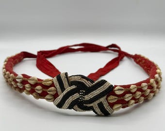 Seashell Belt | Vintage Red Cord Cowrie Sea Shell Beaded  display picture 1