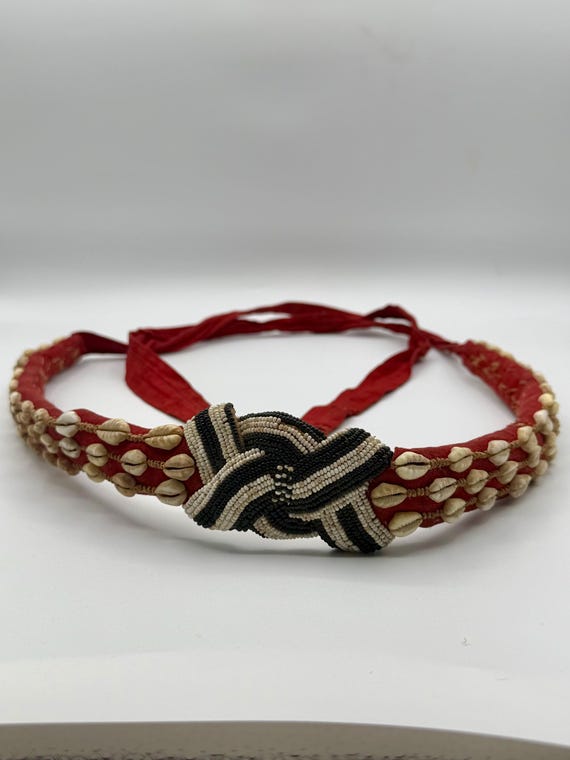 Rare Vintage Kuba Cowrie Shell Belt, African Textile Art 