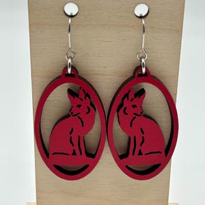 Fox Dangle Earrings: Laser Cut Wood, Hypoallergenic Stainless Steel