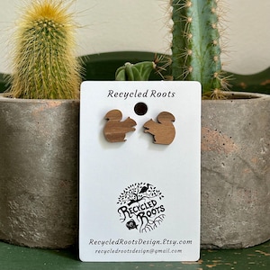Squirrel Wooden Stud Earrings | Handmade Animal Nature Earrings | Woodsy Jewelry