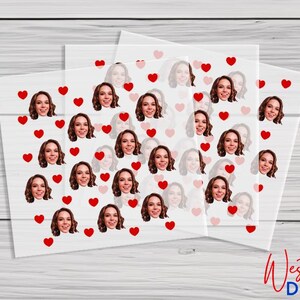 a group of photos of a woman with hearts on them