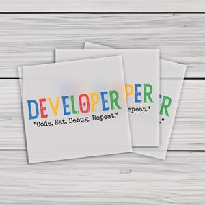 Developer Transfer, Code Eat Debug Repeat Decal, Funny Programmer, Software Developer Gift Iron On Decal, Funny Developer, Coding Humor afbeelding 2