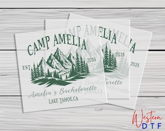 Custom Bachelorette Party Camping Dtf Decal For Shirts, Personalized Name Lake Camping Bachelorette Party Iron On Decals, Camp Lovers Decals