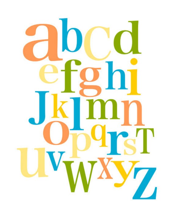 items similar to kids alphabet print orange blue yellow digital