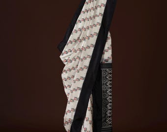 Handwoven Ikkat Pure Silk Saree: Black Border, Ready to wear