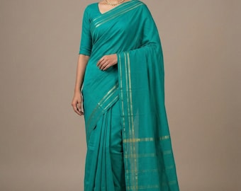 Pure Sea Green Mysore Silk Saree with Gold Zari Weave | Pure CSG Zari | Premium Quality | 120 GSM |