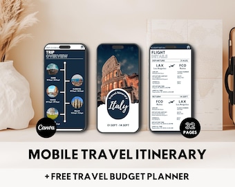 Travel Itinerary Template Canva Editable Mobile Travel Planner Traveling Guide Digital Travel Organizer Template Trip Vacation Schedule