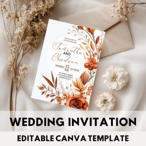 Modèle de toile de faire-part de mariage en terre cuite Faire-part de mariage bohème en terre cuite à imprimer Faire-part de mariage en terre cuite avec RSVP QR Code