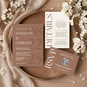 Mocha Mousse Wedding Invitation Template Printable Brown Wedding Invite Suite Modern Minimalist Wedding Invitation Mocha Wedding Invitation