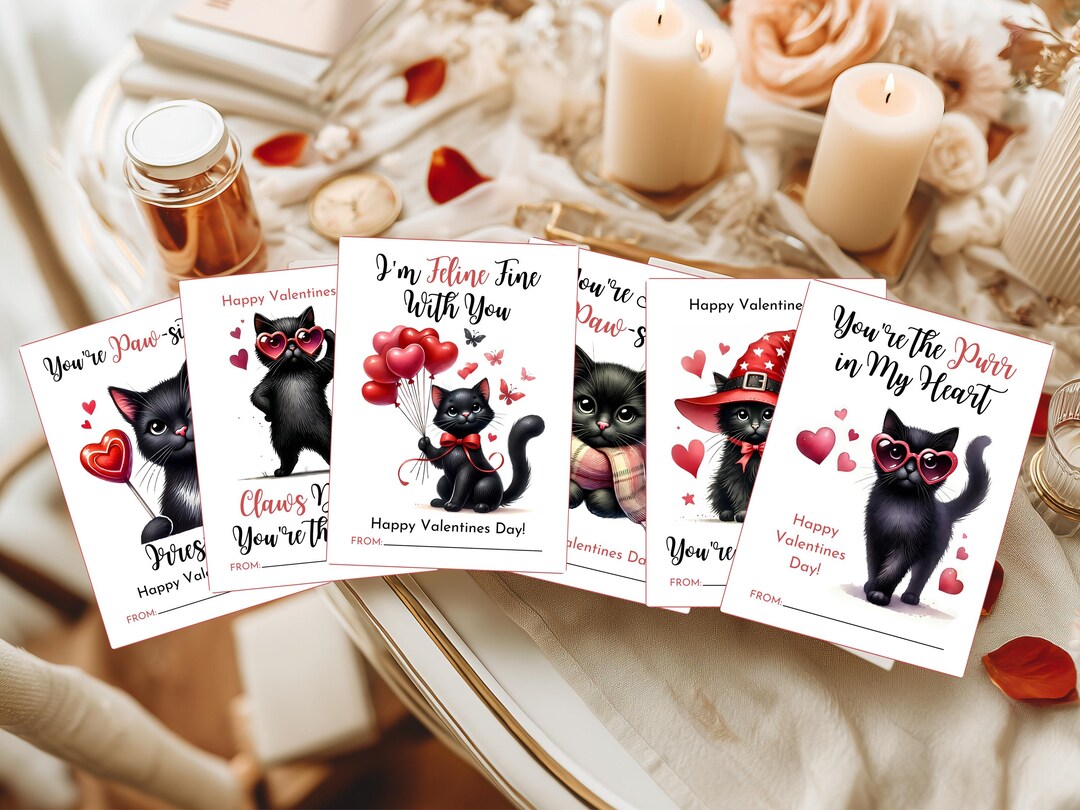 Printable Cat Valentines Day Card Valentine's Day Cat Gift Tags ...