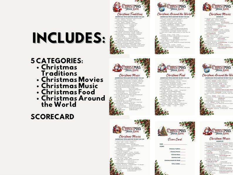 Christmas Trivia Game Printable Christmas Party Game for Kids and ...