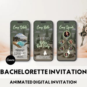Camp Bachelorette Invitation Cabin Trip Itinerary Bachelorette Weekend Digital Invitation Girls Trip Itinerary Bach Editable Canva Template