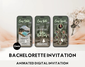 Camp Bachelorette Invitation Cabin Trip Itinerary Bachelorette Weekend Digital Invitation Girls Trip Itinerary Bach Editable Canva Template