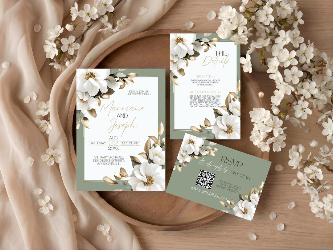 Sage Green Wedding Invites Printable Sage Green Wedding Invitation ...