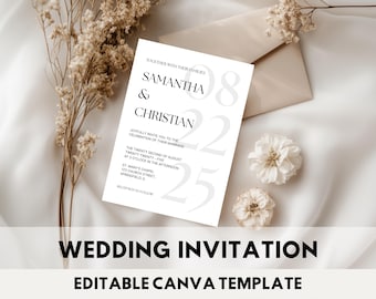 Minimalistische Hochzeitseinladungsvorlage Bearbeitbar Moderne Einladungsreihe Elegante Schwarz-Weiß-Hochzeitseinladungssuiten-Vorlage mit Rsvp Qr