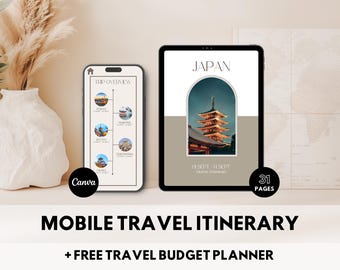Editable Mobile Travel Itinerary Canva Template Digital Itinerary Trip Planner Template Travel Organizer Digital Holiday Vacation Schedule