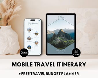 Modèle Canva d'itinéraire de voyage mobile modifiable Planificateur de voyage d'itinéraire Guide de voyage numérique Programme de vacances de voyage Organisateur de voyage de vacances