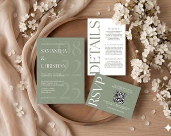 Minimalist Sage Wedding Invitation Template Sage Green Wedding Invitation Set Minimalist Sage Wedding Invitation Suite Modern Wedding Invite