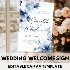 Dusty Blue Wedding Welcome Sign Template Editable Dusty Blue Wedding Reception Welcome Sign Printable Blue Floral Wedding Welcome Poster