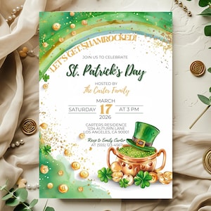 St Patrick's Day Invitation Editable Canva Template Shamrock Party Irish Clover Girls Dinner Party Invite Printable Design Festive Template