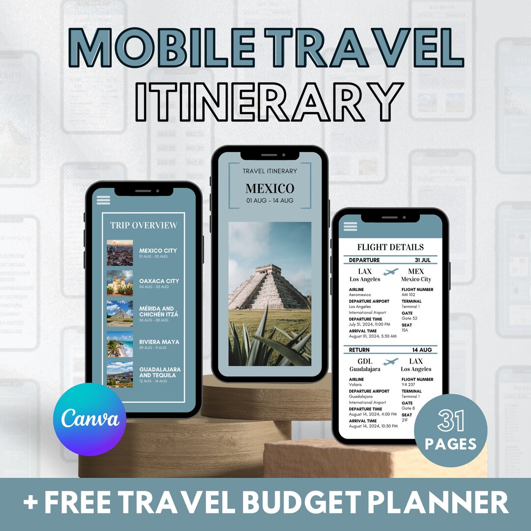 Mobile Travel Itinerary Template Editable Travel Itinerary Template ...