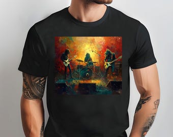 Rockband-T-shirt in Van Gogh-stijl - cadeau voor muziekliefhebber