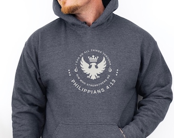 Glaubensbasierter christlicher Pullover, Philipper 4:13, Unisex Kapuzenpullover