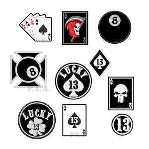 Lucky Motorcycle Embroidered Patches, Jacket Vest Applique