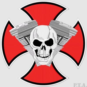 Cross Skull V Twin XL iron-on PATCH Aufnäher Parche brodé patche toppa biker motorcycles riders