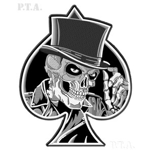 Parche bordado de sombrero de copa con calavera, aplique para chaleco de motociclista