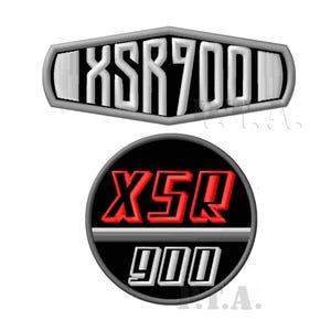 May include: Two embroidered patches. The top patch is a silver and black elongated hexagon with "XSR700" in white. The bottom patch is a black circle with "XSR" in red and "900" in white.
