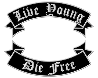 Motorrad Rocker Stickerei Aufnäher 2er Set - Live Young Die Free Aufbügler zum aufbügeln
