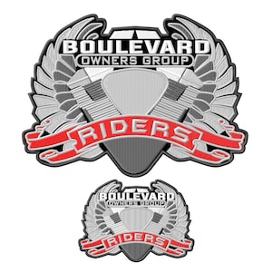 Boulevard Riders geborduurde opstrijkpatchset, Suzuki-motorfietsers (XL en S)