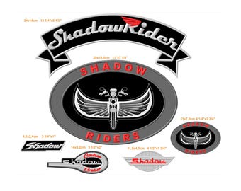 Conjunto de patches termocolantes bordados Shadow Biker - Fã de motocicletas Honda
