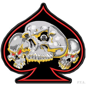 Patch bordado Lucky 8 Skulls - Aplique de pá para motociclista