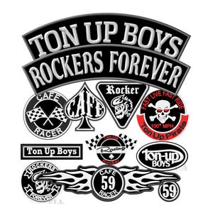 Cafe racer, 59 Club, Ton up boys, Rockers forever iron-on PATCH Aufnäher Parche brodé patche toppa  biker motorcycle rider various patterns