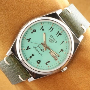 Vintage refurbished Seiko 5 Arabic black  men&#39;s working wrist watch 37.5mm