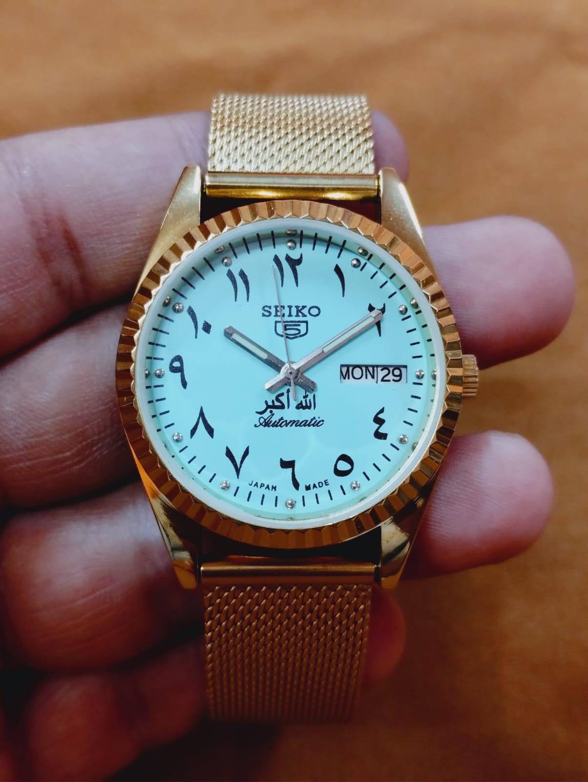 Vintage Automatic Seiko 5 Arabic Turquoise Dial Golden Men's Working ...