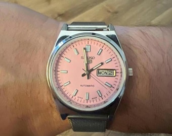 Vintage Seiko 5 Wrist Watch, Pink Dial, Automatic (37.5mm)