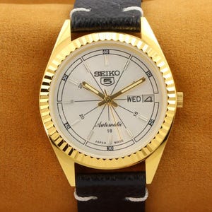 Vintage refurbished Seiko 5 silver elegant dial golden men&#39;s working wrist watch 35mm